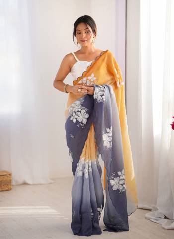 Looking These Party Wear Saree in Fine Dual Shaded Colored.These Saree Are Crunchy Crush And Blouse is Satin Silk Fabricated.Its Beautified With Pedding Color Printed With Designer Dual Sequance Embroidery Work.