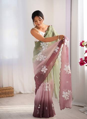 Looking These Party Wear Saree in Fine Dual Shaded Colored.These Saree Are Crunchy Crush And Blouse is Satin Silk Fabricated.Its Beautified With Pedding Color Printed With Designer Dual Sequance Embroidery Work.