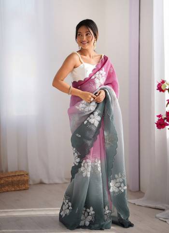 Looking These Party Wear Saree in Fine Dual Shaded Colored.These Saree Are Crunchy Crush And Blouse is Satin Silk Fabricated.Its Beautified With Pedding Color Printed With Designer Dual Sequance Embroidery Work.