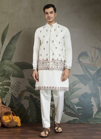 Attrective These Party Wear Readymade Kurta Payjama With Jacket Pair in Fine Colored.These Kurta Payjama And Jacket Are Silk Fabricated on Pair.Its Beautified With Designer Mirror,Thread,Sequance Embroidery Work.