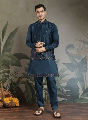 Attrective These Party Wear Readymade Kurta Payjama With Jacket Pair in Fine Colored.These Kurta Payjama And Jacket Are Silk Fabricated on Pair.Its Beautified With Designer Mirror,Thread,Sequance Embroidery Work.