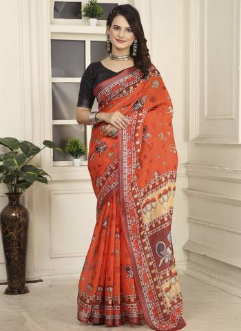Attractive These Fastive Saree in Fine Colored.These Saree Are Linen Cotton And Blouse is Fabricated On Linen Cotton Pair.Its Beautified With Wevon Jari Border Designer With Digital Printed.
