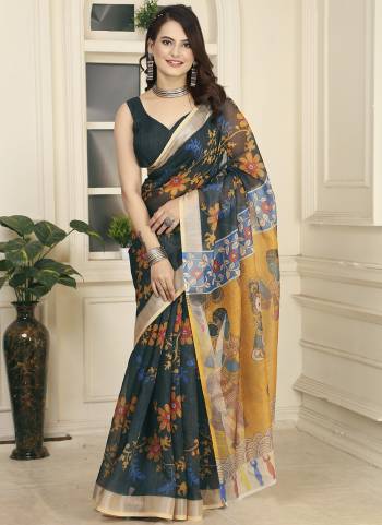 Attractive These Fastive Saree in Fine Colored.These Saree Are Linen Cotton And Blouse is Fabricated On Linen Cotton Pair.Its Beautified With Wevon Jari Border Designer With Digital Printed.