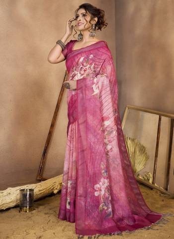 Looking These Fastive And Party Wear Saree in Fine Colored.These Saree And Blouse is Fabricated On Linen Sequions.Its Beautified With Woven Designer Sequance,Printed.