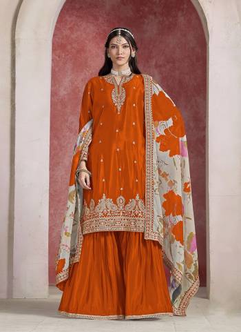 Looking These Beautiful Looking Fine Color Sharara Suits.These Top Are Chinon And Dupatta Are Chinon And Lahenga Organza Fabricated.Its Beautified With Designer Embroidery Work With Printed Dupatta.
