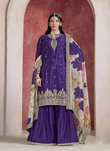 Looking These Beautiful Looking Fine Color Sharara Suits.These Top Are Chinon And Dupatta Are Chinon And Lahenga Organza Fabricated.Its Beautified With Designer Embroidery Work With Printed Dupatta.