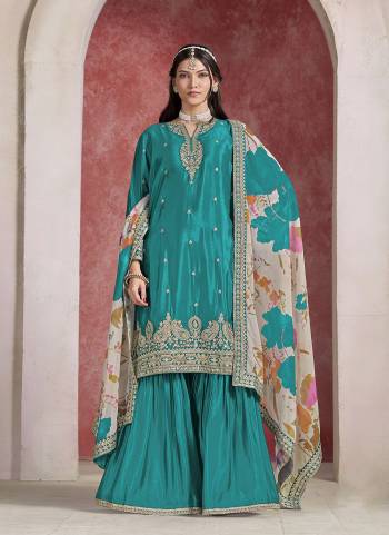 Looking These Beautiful Looking Fine Color Sharara Suits.These Top Are Chinon And Dupatta Are Chinon And Lahenga Organza Fabricated.Its Beautified With Designer Embroidery Work With Printed Dupatta.