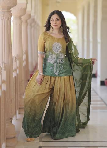Attractive Looking These Beautiful Looking Readymade Sharara Suits.These Top And Bottom is Fabricated On Chinon And Tebby Silk Dupatta.Its Beautified With Designer Printed,Beads,Sequance Embroidery Work.