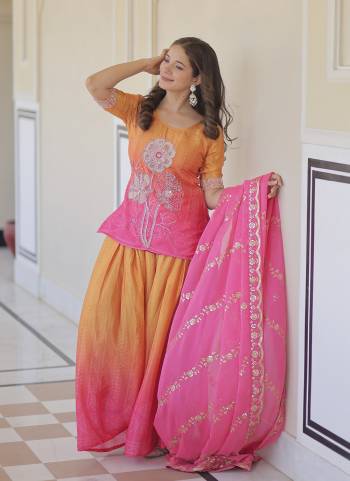 Attractive Looking These Beautiful Looking Readymade Sharara Suits.These Top And Bottom is Fabricated On Chinon And Tebby Silk Dupatta.Its Beautified With Designer Printed,Beads,Sequance Embroidery Work.