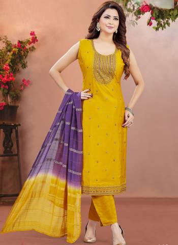 Looking These Suit in Fine Colored Pair With Bottom And Dupatta.These Top And Bottom Are Fabricated On Soft Silk Pair With Art Silk Dupatta.Its Beautified With Designer Embroidery Work.