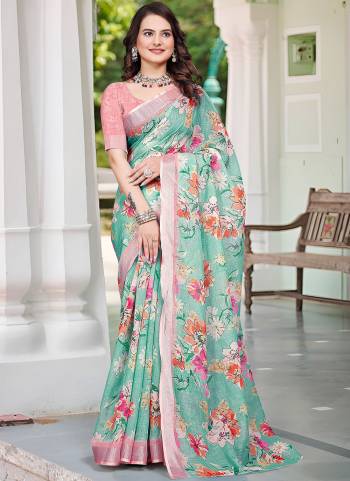 Garb These Fastive Saree in Fine Colored.These Saree Are Linen Cotton And Blouse is Fabricated On Linen Cotton Pair.Its Beautified With Wevon Jari Border With Designer Digital Printed.
