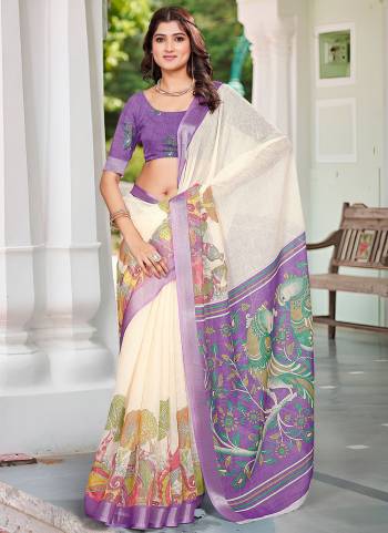 Garb These Fastive Saree in Fine Colored.These Saree Are Linen Cotton And Blouse is Fabricated On Linen Cotton Pair.Its Beautified With Wevon Jari Border With Designer Digital Printed.