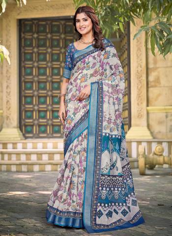 Garb These Fastive Saree in Fine Colored.These Saree Are Linen Cotton And Blouse is Fabricated On Linen Cotton Pair.Its Beautified With Wevon Jari Border With Designer Digital Printed.