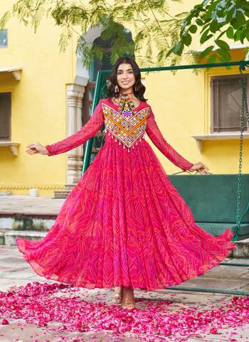 Garb These Beautiful Looking Readymade Navrati Long Gown.These Gown is Fabricated On Faux Georgette.Its Beautified With Bandhani Printed Designer, Kutchi Patch Work.