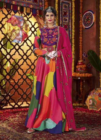 Attrective These Navratri Special Lehenga Choli in Fine Colored.These Lehenga Are Muslin And Blouse Are Muslin And Dupatta Are Fabricated On Viscose Cotton.Its Beautified With Designer Multy Thread,Mirror Embroidery Work.