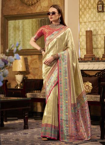 Looking These Party Wear Saree in Fine Colored.These Saree Are Tissue Silk And Blouse is Fabricated On Tissue Silk.Its Beautified With Heavy Woven Jari Designer.