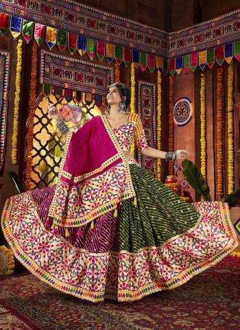 Attrective These Navratri Special Lehenga Choli in Fine Colored.These Lehenga Are Viscose Cotton And Blouse Are Silk And Dupatta Are Fabricated On Viscose Jacquard.Its Beautified With Designer Multy Thread,Mirror Embroidery Work.