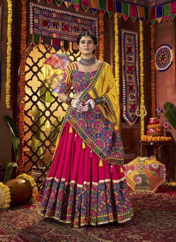 Attrective These Navratri Special Lehenga Choli in Fine Colored.These Lehenga Are Viscose Cotton And Blouse Are Maslin And Dupatta Are Fabricated On Viscose Cotton.Its Beautified With Designer Multy Thread,Mirror Embroidery Work.