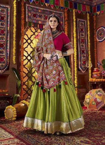 Attrective These Navratri Special Lehenga Choli in Fine Colored.These Lehenga Are Silk And Blouse Are Viscose Cotton And Dupatta Are Fabricated On Cotton.Its Beautified With Designer Multy Thread,Mirror Embroidery Work.