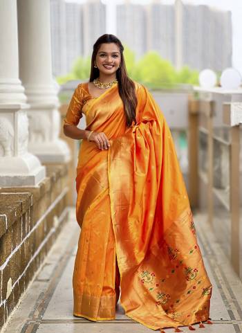 Attrective These Party Wear Saree in Fine Colored.These Saree And Blouse is Fabricated On Paithani Silk.Its Beautified With Weaving Jacquard Jari Designer.