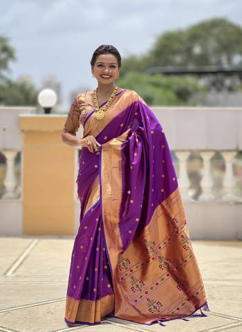 Attrective These Party Wear Saree in Fine Colored.These Saree And Blouse is Fabricated On Paithani Silk.Its Beautified With Weaving Jacquard Jari Designer.