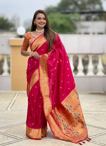 Attrective These Party Wear Saree in Fine Colored.These Saree And Blouse is Fabricated On Paithani Silk.Its Beautified With Weaving Jacquard Jari Designer.