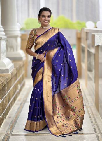 Attrective These Party Wear Saree in Fine Colored.These Saree And Blouse is Fabricated On Paithani Silk.Its Beautified With Weaving Jacquard Jari Designer.