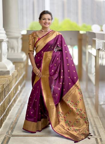 Attrective These Party Wear Saree in Fine Colored.These Saree And Blouse is Fabricated On Paithani Silk.Its Beautified With Weaving Jacquard Jari Designer.