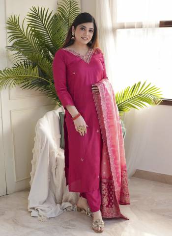 Looking These Suit in Fine Colored Pair With Bottom And Dupatta.These Top Are Vichitra And Bottom Are Fabricated On Vichtra Pair With Jacquard Dupatta.Its Beautified With Designer Embroidery Work.