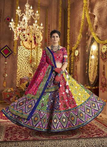 Attrective These Navratri Special Lehenga Choli in Fine Colored.These Lehenga Are Organic Cotton And Blouse Are Organic Cotton And Dupatta Are Fabricated On Organic Cotton.Its Beautified With Designer Printed,Jacquard Patch With Embroidery Work.