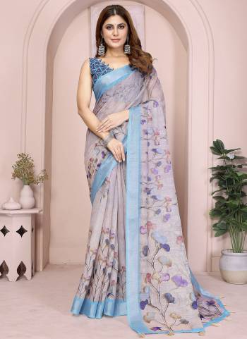 Looking These Party Wear Saree in Fine Colored.These Saree And Blouse is Fabricated On Linen Cotton.Its Beautified With Woven Silver Border Designer With Digital Printed.