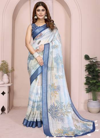 Looking These Party Wear Saree in Fine Colored.These Saree And Blouse is Fabricated On Linen Cotton.Its Beautified With Woven Silver Border Designer With Digital Printed.