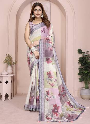 Looking These Party Wear Saree in Fine Colored.These Saree And Blouse is Fabricated On Linen Cotton.Its Beautified With Woven Silver Border Designer With Digital Printed.
