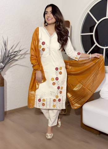 Looking These Suit in Fine Colored Pair With Bottom And Dupatta.These Top Are Cotton Silk And Bottom Are Fabricated On Cotton Silk Pair With Chanderi Dupatta.Its Beautified With Designer Embroidery Work Woven.