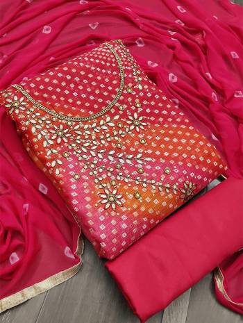 Look Pretty This Designer Suit In Lovely  Color.?Its Pretty Jacquard Top Is Fancy Jacquard Based Paired With Santoon Bottom And Nazneen Bandhni Printed Fabricated Dupatta Which Gives An Attractive To The Suit.