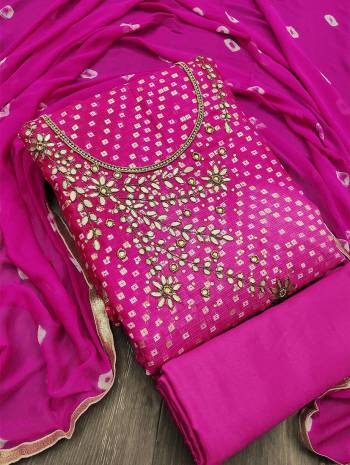 Look Pretty This Designer Suit In Lovely  Color.?Its Pretty Jacquard Top Is Fancy Jacquard Based Paired With Santoon Bottom And Nazneen Bandhni Printed Fabricated Dupatta Which Gives An Attractive To The Suit.