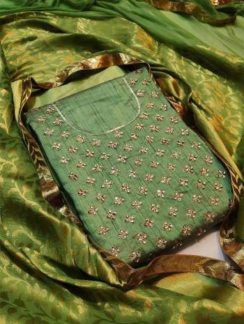 Look Pretty This Designer Suit In Lovely  Color.?Its Pretty Hand Work Top Is Cotton Silk Based Paired With Santoon Bottom And Banarasi Jacquard Work Fabricated Dupatta Which Gives An Attractive To The Suit.