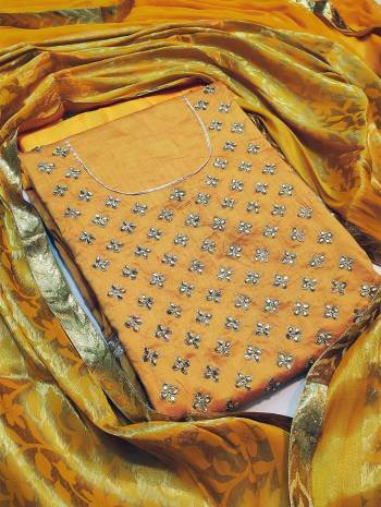 Look Pretty This Designer Suit In Lovely  Color.?Its Pretty Hand Work Top Is Cotton Silk Based Paired With Santoon Bottom And Banarasi Jacquard Work Fabricated Dupatta Which Gives An Attractive To The Suit.