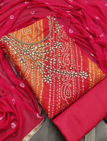 This Designer Suit In Lovely Color.?Its Pretty Top Is Fancy Jacquard With Hand Work Based Paired With Santoon Bottom And Nazneen Bandhni Printed Fabricated Dupatta Which Gives An Attractive To The Suit.
