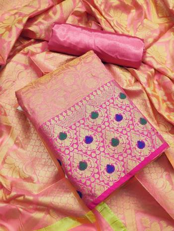 Celebrate This Festive Season In A Proper Traditional Look Wearing This Weaved Straight Suit In Fine Color. This Pretty Suit Is Banarasi Jacquard Based Beautified With Weave. Its Fabric Gives A Rich Look To Your Personality