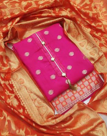 Celebrate This Festive Season In A Proper Traditional Look Wearing This Weaved Straight Suit In Fine Color. This Pretty Suit Is Banarasi Jacquard Based Beautified With Weave. Its Fabric Gives A Rich Look To Your Personality