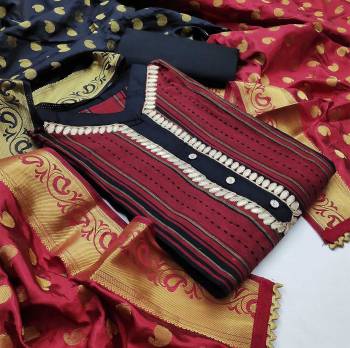 Celebrate This Festive Season In A Proper Look Wearing This Weaved Straight Suit In Fine Color. This Pretty Suit Is Fancy Cotton Based Beautified With Weave And Banarasi Jacquard Dupatta. Its Fabric Gives A Rich Look To Your Personality
