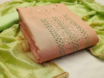 Celebrate This Festive Season In A Proper Look Wearing This Weaved Straight Suit In Fine Color. This Pretty Suit Is Fancy Cotton With Mirror Hand Work Work Based Beautified And Banarasi Jacquard Dupatta. Its Fabric Gives A Rich Look To Your Personality