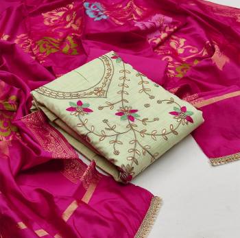 Add This Lovely Rich And Elegant Looking Cotton Based Designer Straight Suit To Your Wardrobe In Fine Color. Its Gota Patti Embroidered Top Is Fabricated On Glass Cotton Designer Paired With Cotton Based Bottom And Banarasi Jacquard Dupatta