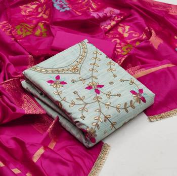 Add This Lovely Rich And Elegant Looking Cotton Based Designer Straight Suit To Your Wardrobe In Fine Color. Its Gota Patti Embroidered Top Is Fabricated On Glass Cotton Designer Paired With Cotton Based Bottom And Banarasi Jacquard Dupatta