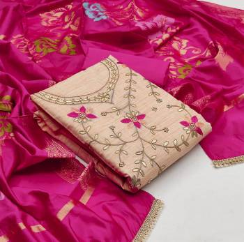 Add This Lovely Rich And Elegant Looking Cotton Based Designer Straight Suit To Your Wardrobe In Fine Color. Its Gota Patti Embroidered Top Is Fabricated On Glass Cotton Designer Paired With Cotton Based Bottom And Banarasi Jacquard Dupatta