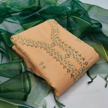 This Lovely Rich And Elegant Looking Modal Chanderi Based Designer Straight Suit To Your Wardrobe In Fine Color. Its Embroidered With Hand Work Top Is Fabricated On Modal Chanderi Paired With Santoon Based Bottom And Banarasi Jacquard Dupatta