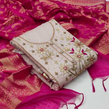 This Lovely Rich And Elegant Looking Modal Chanderi Based Designer Straight Suit To Your Wardrobe In Fine Color. Its Gota Patti Embroidered With Hand Work Top Is Fabricated On Modal Chanderi Paired With Santoon Based Bottom And Banarasi Jacquard Dupatta