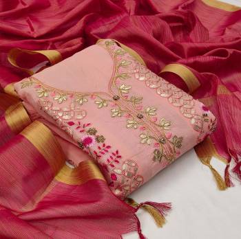 This Lovely Rich And Elegant Looking Modal Chanderi Based Designer Straight Suit To Your Wardrobe In Fine Color. Its Gota Patti Embroidered With Hand Work Top Is Fabricated On Modal Chanderi Paired With Santoon Based Bottom And Banarasi Jacquard Dupatta