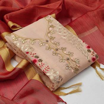 This Lovely Rich And Elegant Looking Modal Chanderi Based Designer Straight Suit To Your Wardrobe In Fine Color. Its Gota Patti Embroidered With Hand Work Top Is Fabricated On Modal Chanderi Paired With Santoon Based Bottom And Banarasi Jacquard Dupatta
